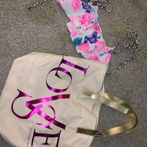 Pink Bikini Top and Tote Bag